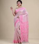 OFF-WHITE & PINK  DHAKAI JAMDANI  Hand Woven Cotton silk  Handloom   Saree.