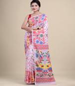 WHITE & RED  DHAKAI JAMDANI  Hand Woven Cotton silk  Handloom   Saree.