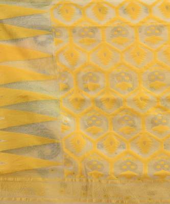 WHITE,YELLOW & BLUE  DHAKAI JAMDANI  Hand Woven Cotton silk  Handloom   Saree. 4