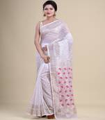 WHITE,PINK & GOLDEN  DHAKAI JAMDANI  Hand Woven Cotton silk  Handloom   Saree.