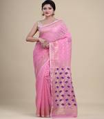 PINK & BLUE  DHAKAI JAMDANI  Hand Woven Cotton silk  Handloom   Saree.