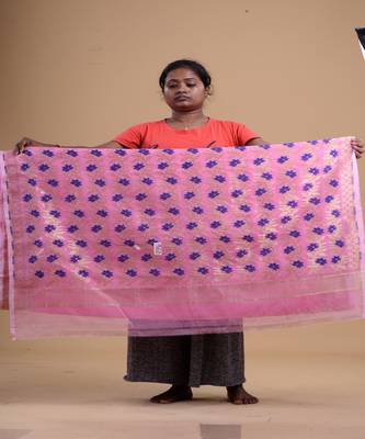 PINK & BLUE  DHAKAI JAMDANI  Hand Woven Cotton silk  Handloom   Saree. 2