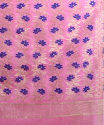 PINK & BLUE  DHAKAI JAMDANI  Hand Woven Cotton silk  Handloom   Saree. 4