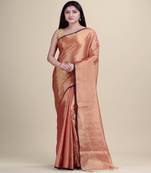 GOLDEN & PINK RAGA SILK  Hand Woven Tant Jamdani  Handloom   Saree