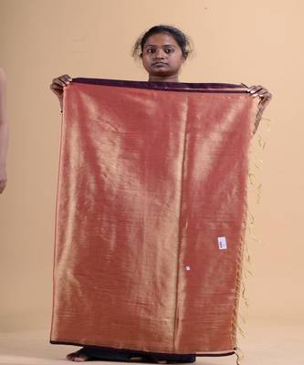 GOLDEN & PINK RAGA SILK  Hand Woven Tant Jamdani  Handloom   Saree 4