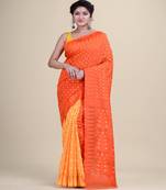 ORANGE & YELLOW MINAKARI JAMDANI  Hand Woven Cotton Jamdani  Handloom   Saree