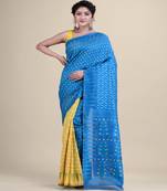 Blue & Yellow Minakari Jamdani Hand Woven Cotton Jamdani Handloom Saree Without Blouse