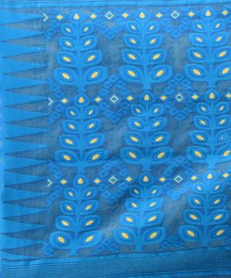 Blue & Yellow Minakari Jamdani Hand Woven Cotton Jamdani Handloom Saree Without Blouse 4