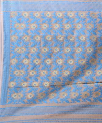 OFF-WHITE & BLUE DHAKAI JAMDANI   Silk Hand Woven Cotton  Handloom  Saree. 2