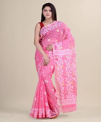 PINK & WHITE DHAKAI JAMDANI  Hand Woven Cotton  Handloom  Saree. 3