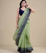 GREEN & BLUE TANT Jamdani  Hand Woven  silk  Handloom   Saree.