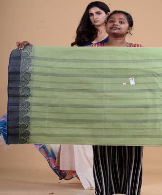 GREEN & BLUE TANT Jamdani  Hand Woven  silk  Handloom   Saree. 2