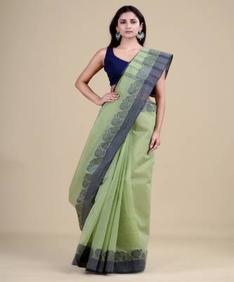 GREEN & BLUE TANT Jamdani  Hand Woven  silk  Handloom   Saree. 3