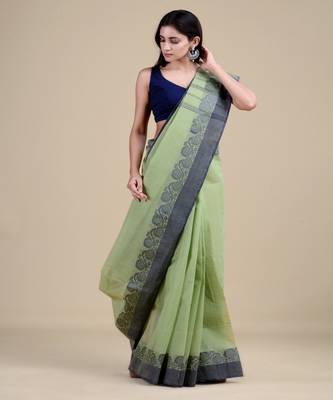 GREEN & BLUE TANT Jamdani  Hand Woven  silk  Handloom   Saree. 5