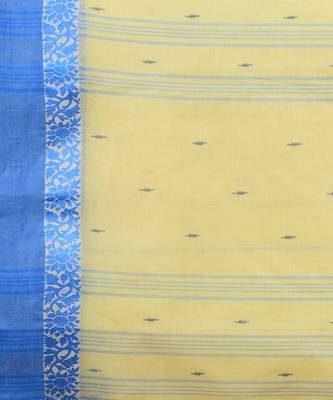 Yellow & Blue Tant Jamdani Hand Woven Silk Handloom Saree. Without Blouse 4