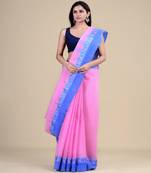 PINK & BLUE TANT Jamdani  Hand Woven  silk  Handloom   Saree.
