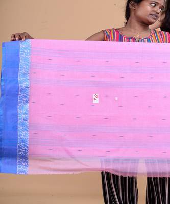 PINK & BLUE TANT Jamdani  Hand Woven  silk  Handloom   Saree. 2