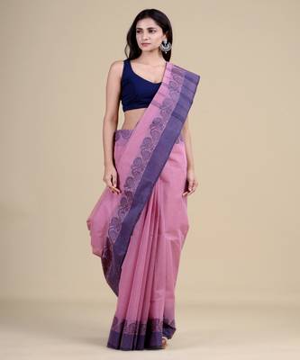 PURPLE & BLUE TANT Jamdani  Hand Woven  silk  Handloom   Saree. 1