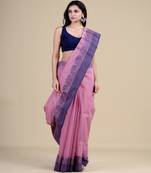 PURPLE & BLUE TANT Jamdani  Hand Woven  silk  Handloom   Saree.
