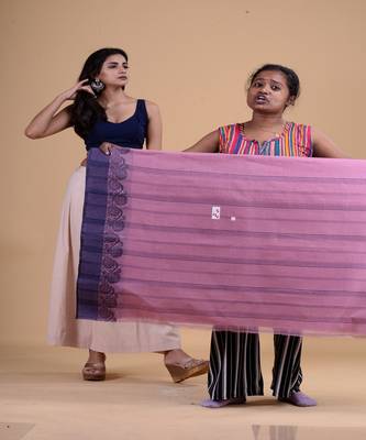 PURPLE & BLUE TANT Jamdani  Hand Woven  silk  Handloom   Saree. 2