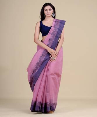 PURPLE & BLUE TANT Jamdani  Hand Woven  silk  Handloom   Saree. 3