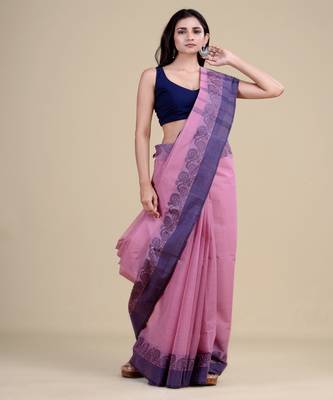 PURPLE & BLUE TANT Jamdani  Hand Woven  silk  Handloom   Saree. 5