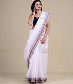 OFF-WHITE & BROWN  TANT Hand Woven Cotton Handloom bengali Saree.