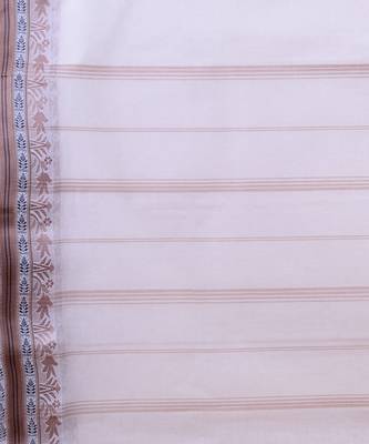 OFF-WHITE & BROWN  TANT Hand Woven Cotton Handloom bengali Saree. 4