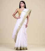 WHITE & GREEN TANT Hand Woven Cotton Handloom bengali Saree.