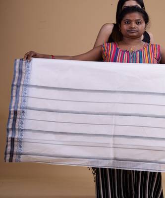 WHITE & GREY TANT Hand Woven Cotton Handloom bengali Saree. 2