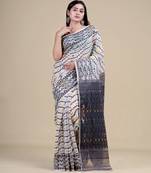 BLACK & WHITE  DHAKAI JAMDANI  Hand Woven Tant silk  Handloom   Saree.
