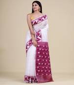 PURPLE & WHITE  DHAKAI JAMDANI  Hand Woven Tant silk  Handloom   Saree.