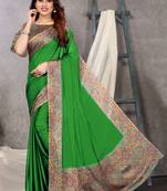 Green printed chiffon saree with blouse