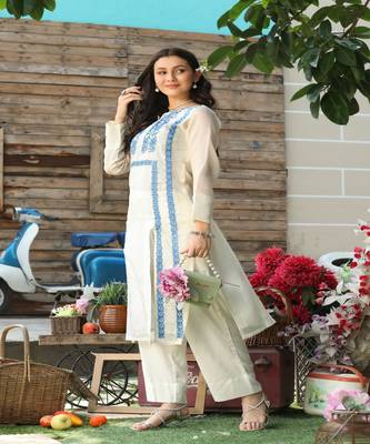 SHADES Powdered blue colour kota kurta set with pants (set of 2) 2