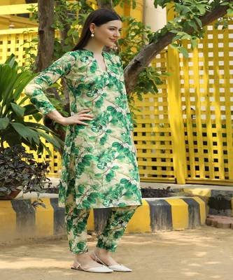 SHADES Muslin Printed green color suit set (set of 2) 2