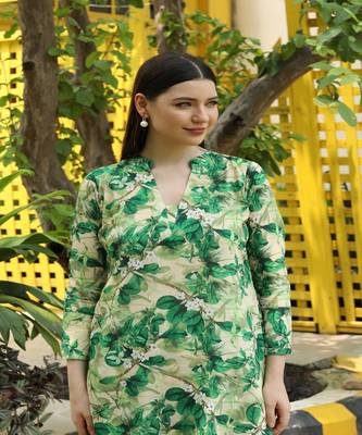 SHADES Muslin Printed green color suit set (set of 2) 3