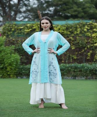 SHADES Aqua Blue Shrug And Gown (Set of 2) 1