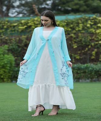 SHADES Aqua Blue Shrug And Gown (Set of 2) 2
