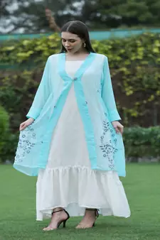 SHADES Aqua Blue Shrug And Gown (Set of 2)