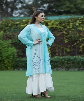 SHADES Aqua Blue Shrug And Gown (Set of 2) 3