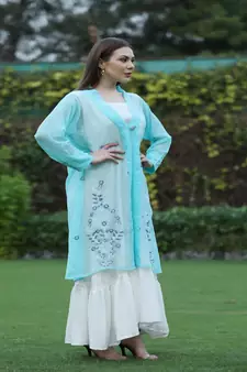 SHADES Aqua Blue Shrug And Gown (Set of 2)