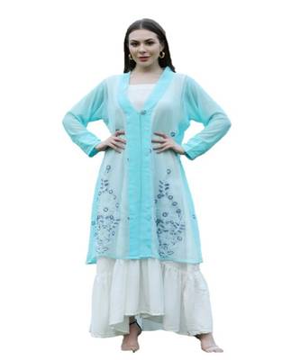 SHADES Aqua Blue Shrug And Gown (Set of 2) 5