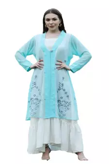 SHADES Aqua Blue Shrug And Gown (Set of 2)