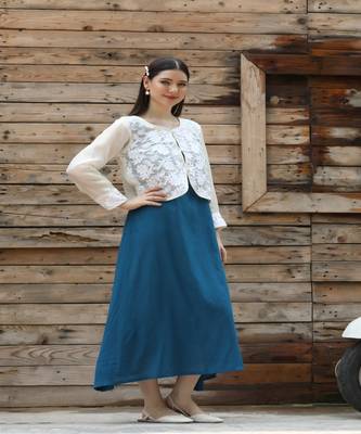 SHADES White embroidred short shrug with Gown (Set of 2) 5