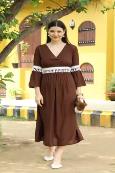 SHADES Chocolate brown Tunic emblished with laces and pockets