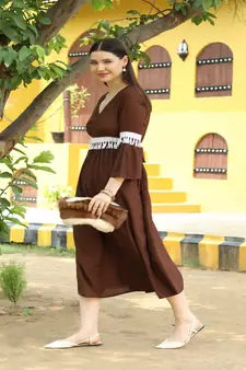 SHADES Chocolate brown Tunic emblished with laces and pockets