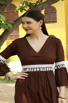 SHADES Chocolate brown Tunic emblished with laces and pockets