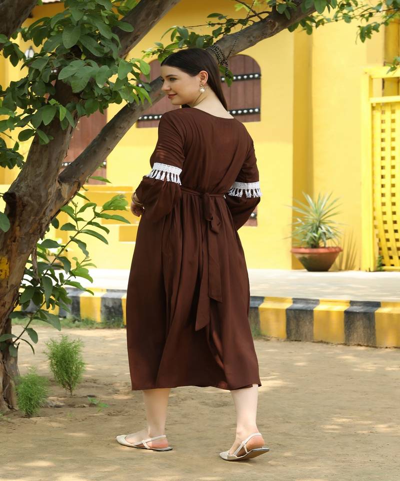 SHADES Chocolate brown Tunic emblished with laces and pockets