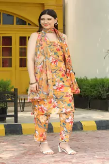 SHADES Muslin printed strappy suit set with dupatta (set of 3)