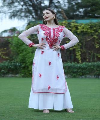 SHADES Pink organza chikankari kurti 1